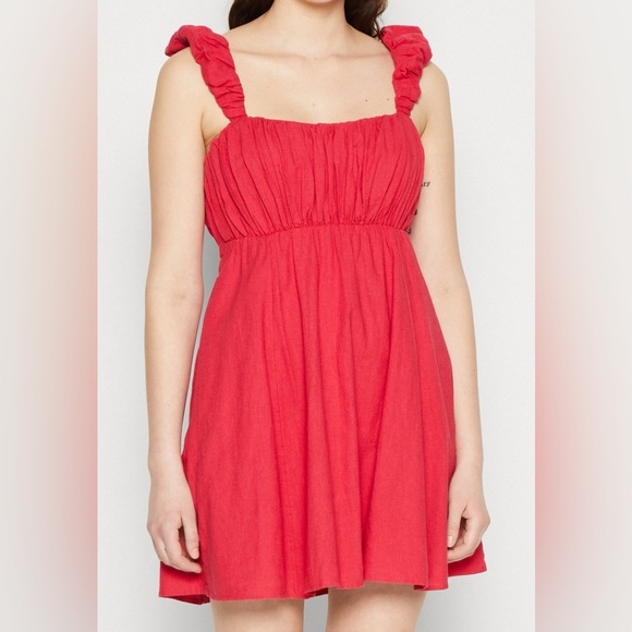 Abercrombie & Fitch Pink Mini Babydoll Ruffle Sleeve Linen Dress - Women’s S - Picture 14 of 16